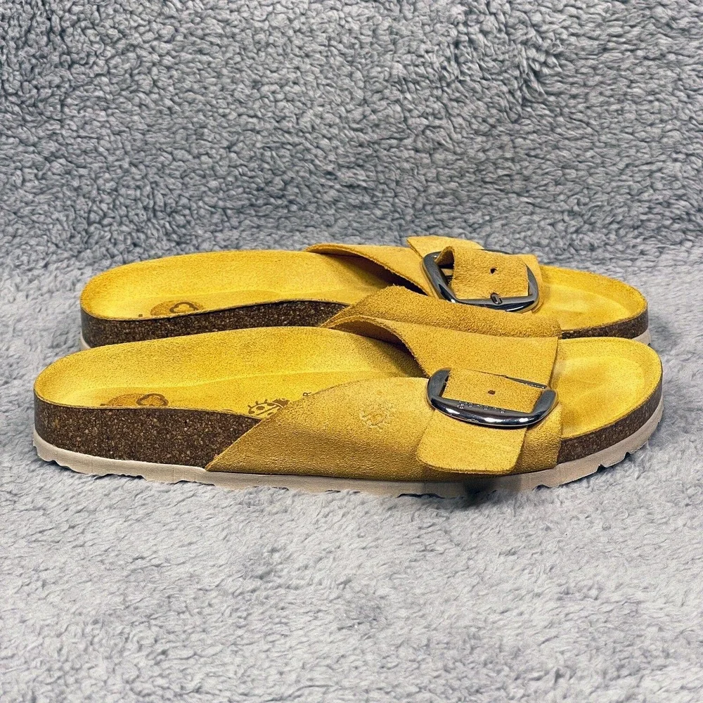 Yokono Oasis Womens Size 6 Slide Sandals Shoes Yellow Sock Leather Buckle